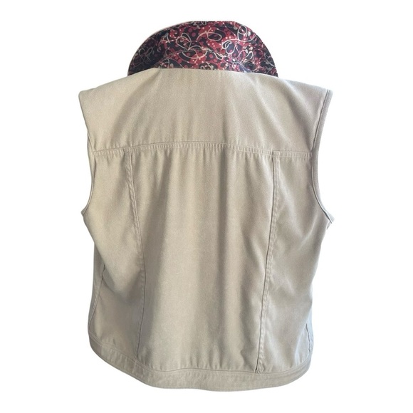 Reversible Women’s Vest Brushed Suede Tan Satin Paisley Button Up Classy Sz Lg - Picture 3 of 6